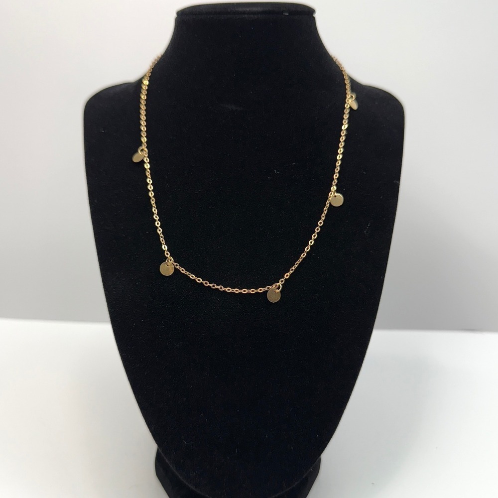 Disc Charms Necklace Gold Tone Chain Delicate Dainty Style Fashion Jewelry 8.5in